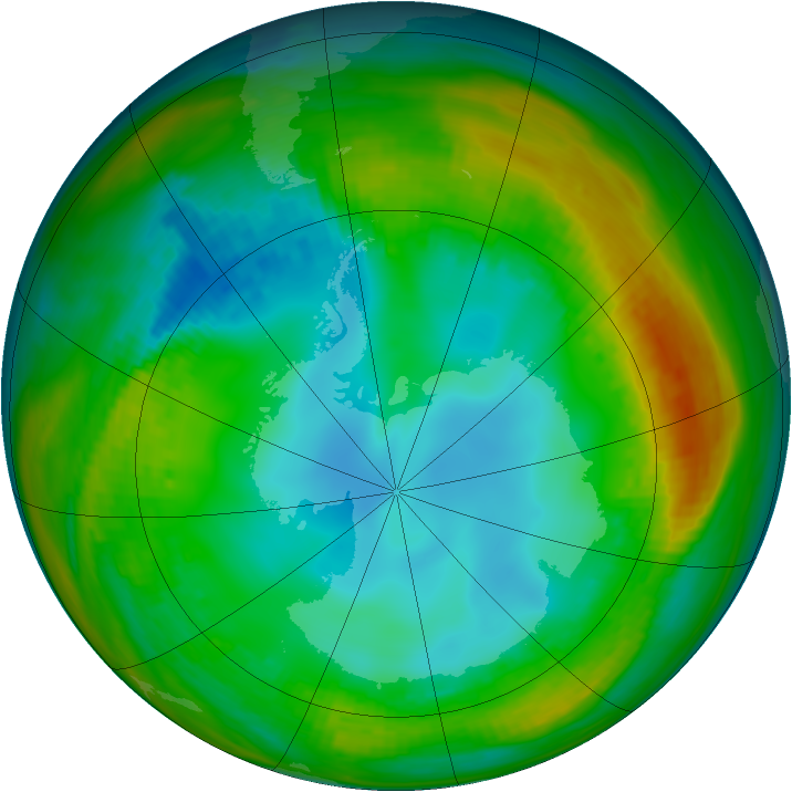 Antarctic ozone map for 25 July 1982